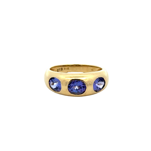 Closeup photo of 14K YG 1.50tcw 3 Oval Tanzanite Band Ring 4.6g, s7.25