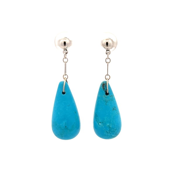 Closeup photo of 14K WG 38tcw Teardrop Turquoise Drop Earrings 8.5g,
