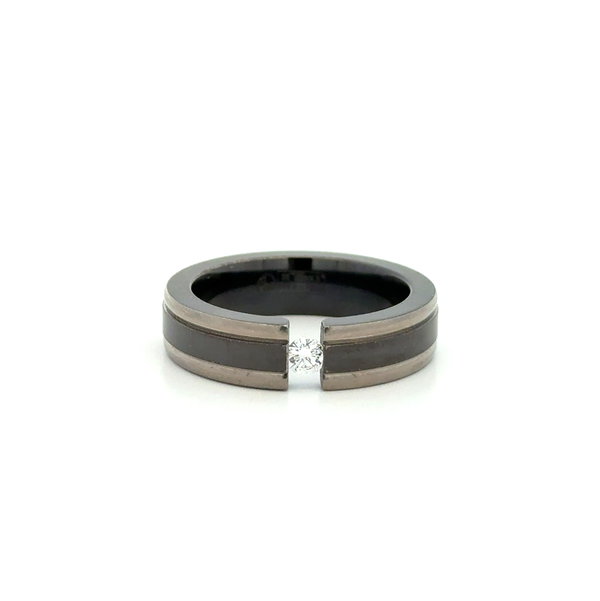 Closeup photo of Black Ti Titanium .20ct RBC Diamond 6mm Band Ring 6.2g, 9.25