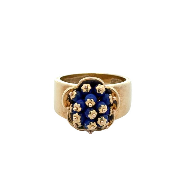 Closeup photo of 14K YG 1960's 2tcw Lapis Cluster Bead Ring 10.1g, s9