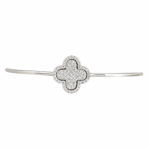 Closeup photo of 14K WG .30tcw Diamond Pave Open Alhambra Openable Bangle Bracelet 5.1g