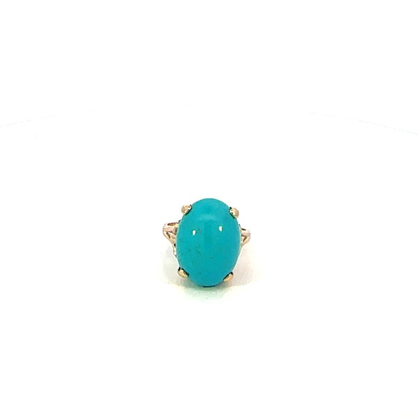 Closeup photo of 14K YG 12.70ct Oval Turquoise Split Shank Ring 6.0g, s6.5