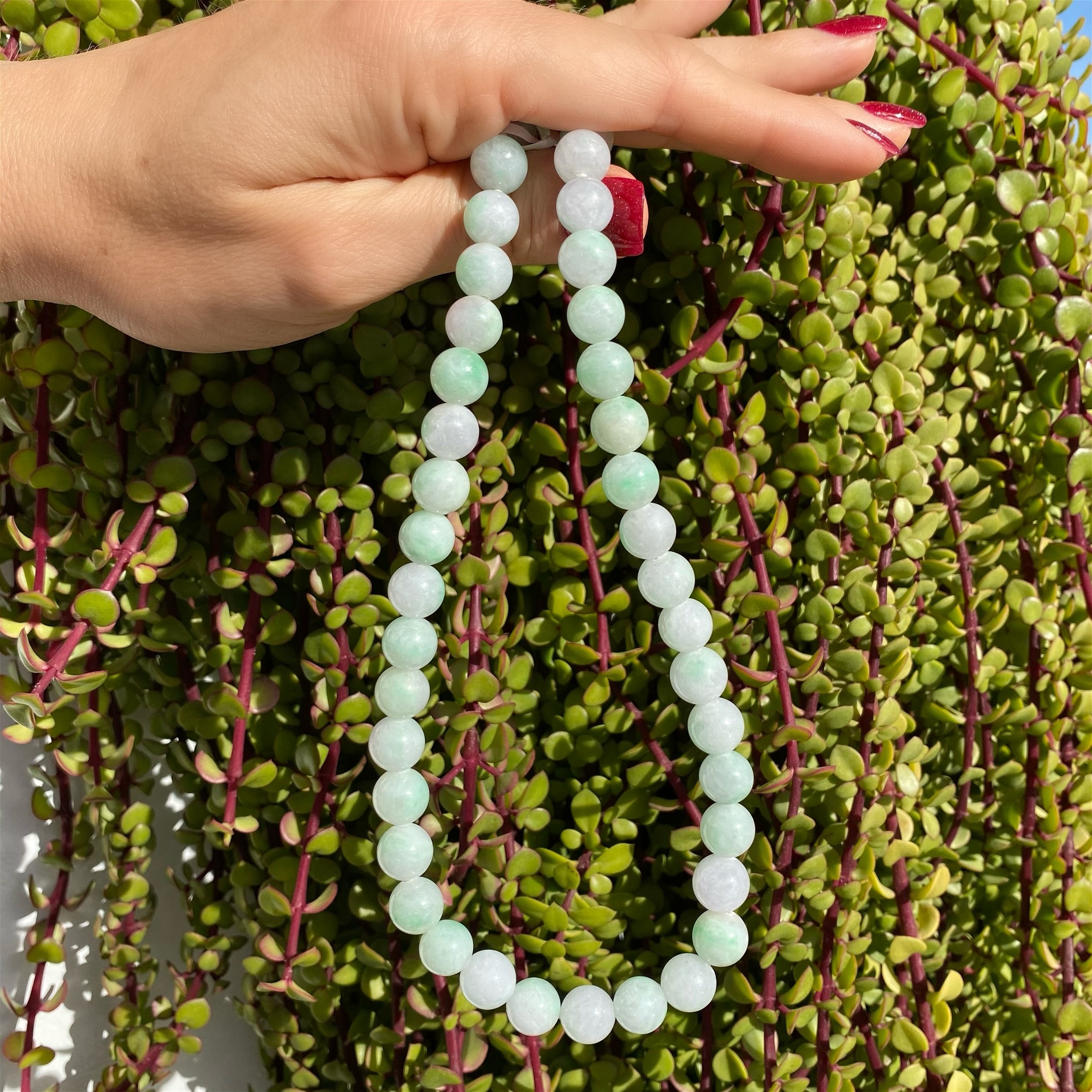 Natural Green, Lavender & White Jade Bead Necklace with .25ct diamond clasp, 16in.