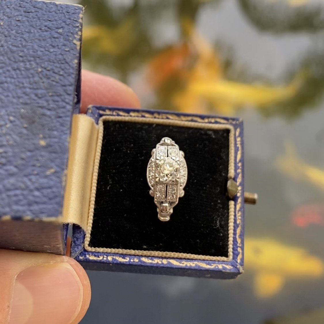 Platinum Art Deco Diamond Ring .64ct OEC Diamond & .22tw side dia, 5.7g, s6.75