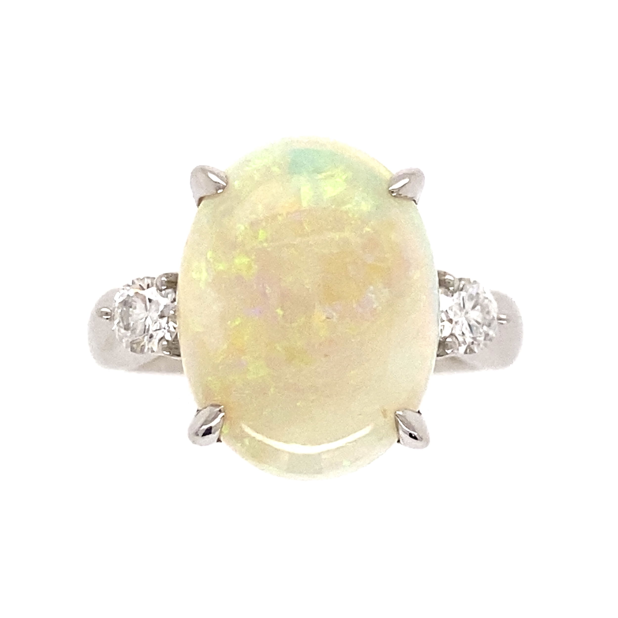 Platinum 6.34ct White Australian Opal & .34tcw diamond Ring, s7