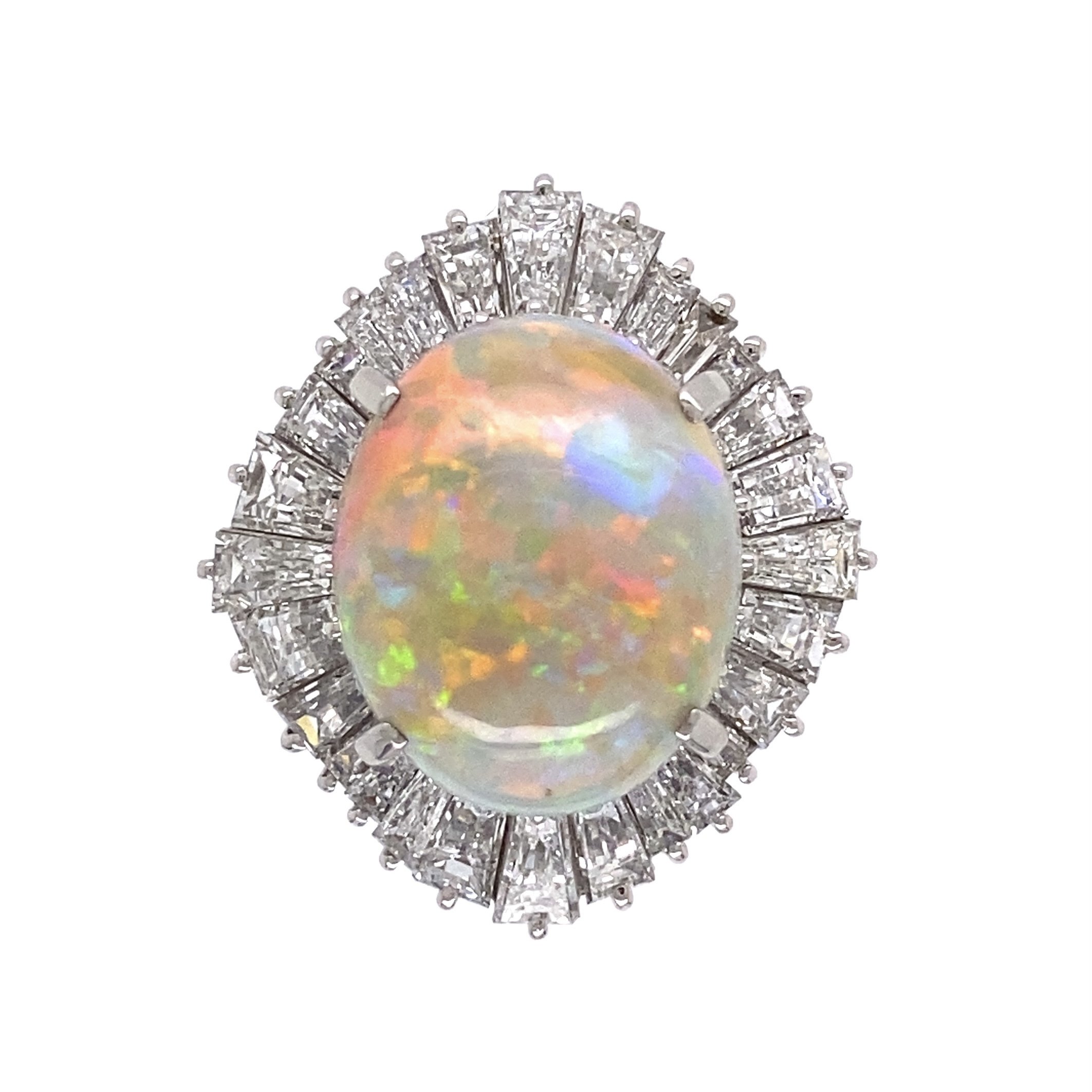 Platinum 5.82ct Australian White Opal & 2.81tcw diamond Ballerina Ring c1960's, s6.25
