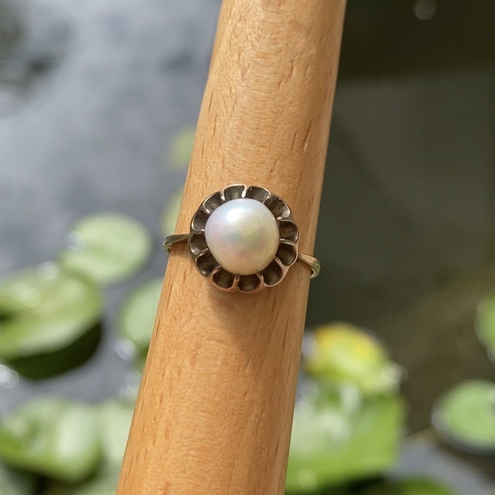 9K Yellow Gold Victorian Natural Pearl Ring 2.4g, s6
