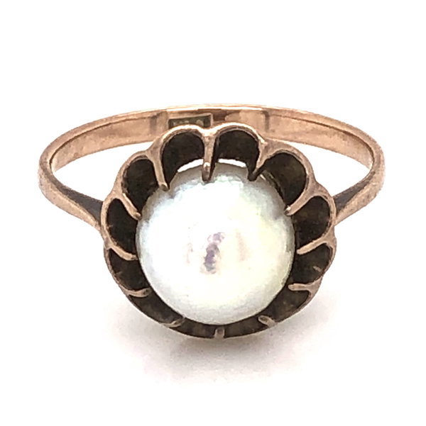 Closeup photo of 9K Yellow Gold Victorian Natural Pearl Ring 2.4g, s6