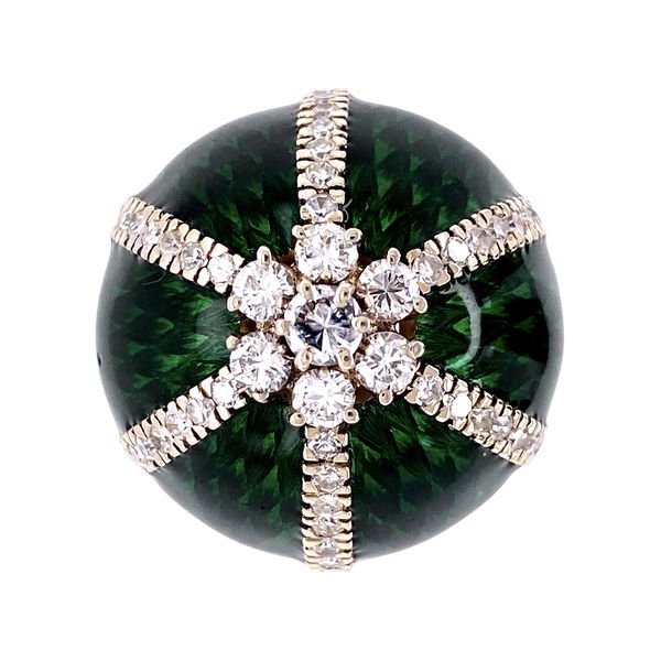 Closeup photo of 18K Yellow Gold Italian Enamel & 1.20tcw Diamond Dome Ring 16.0g c1970, s6.25