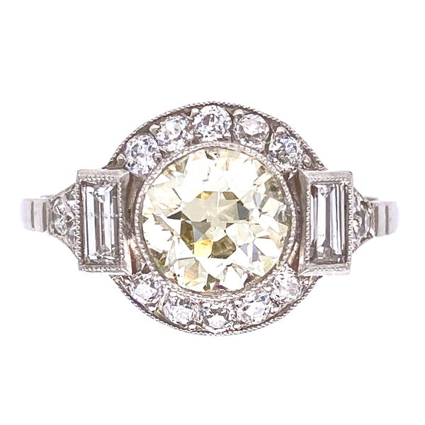 Closeup photo of Platinum Art Deco 1.37ct Old European Cut Diamond Center & .64tcw Diamond Sides Ring 4.0g, s7.5
