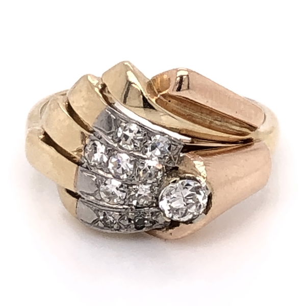Closeup photo of 14K Yellow Gold Retro .52tcw Diamond Spray Ring, s6.5