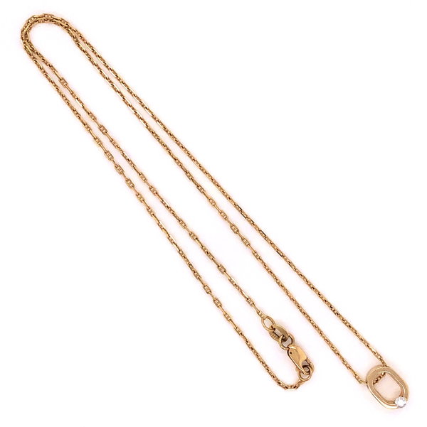 Closeup photo of 14K Yellow Gold COFFIN & TROUT Open "0" Diamond Pendant .07tcw 3.4g 18" Chain