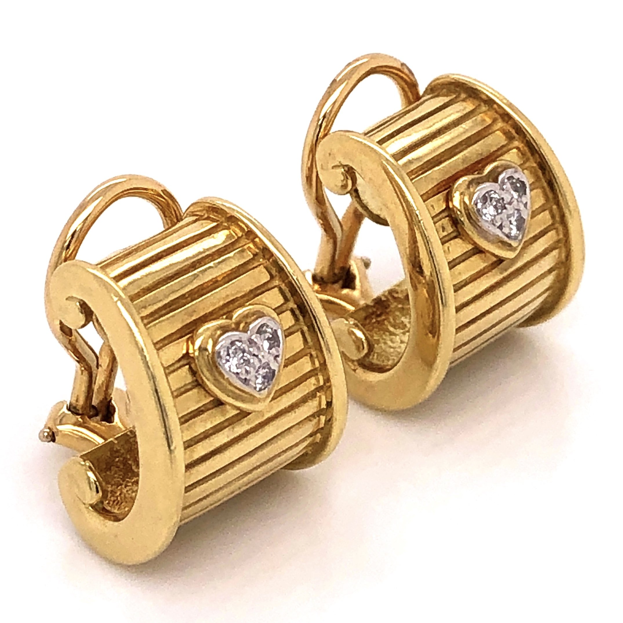 18K Yellow Gold RG DWK Diamond Heart Earrings .12tcw 15.9g with French Clips