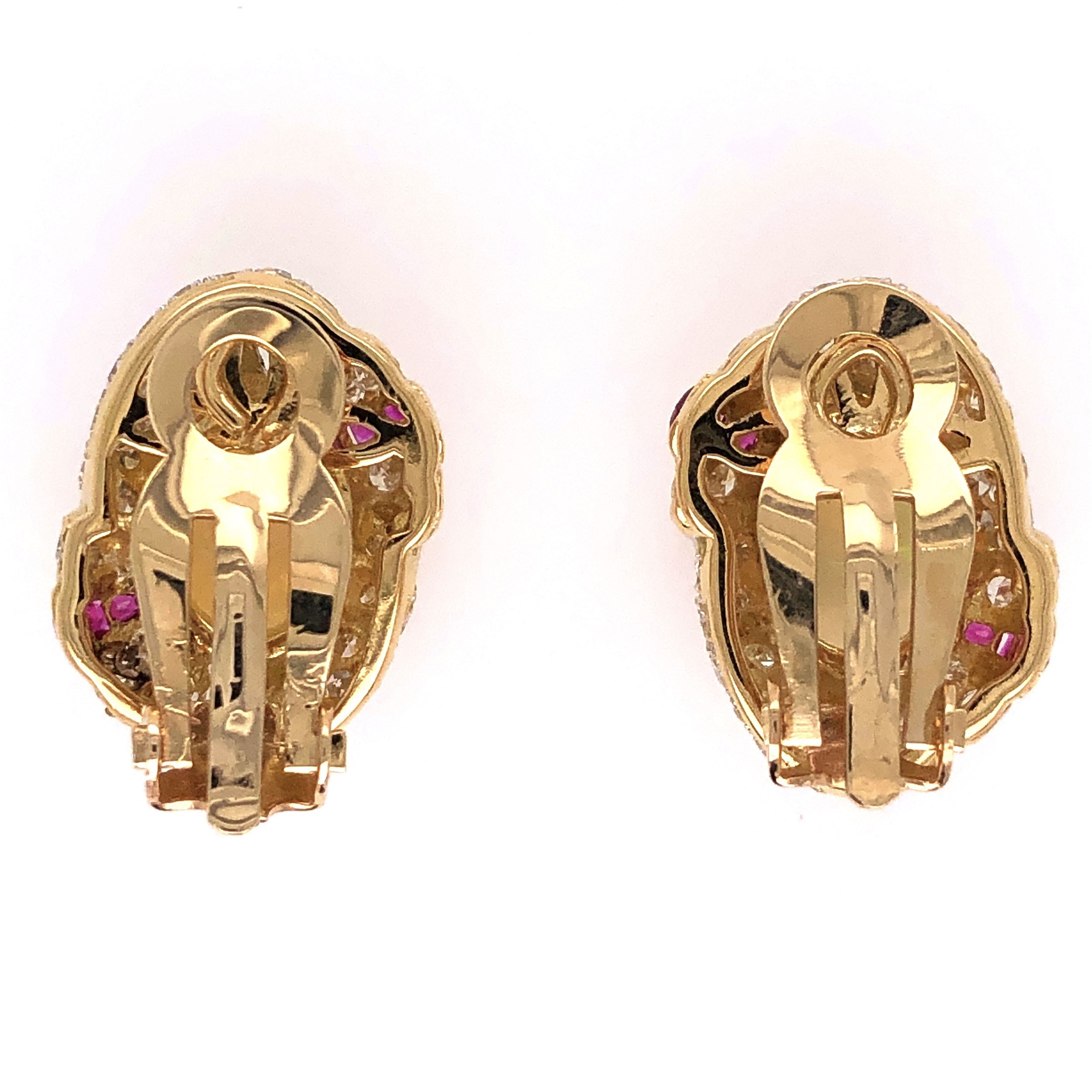 18K Yellow Gold (2)2.00tcw W. Opal and 1.75tcw diamond earrings with rubies