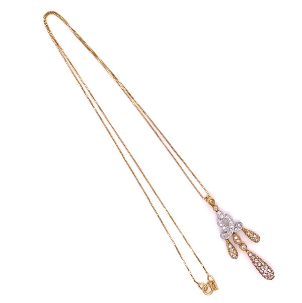 Closeup photo of 14/18K White & Yellow Gold Drop Necklace with 1.55tcw Diamonds 4.5g, 18"