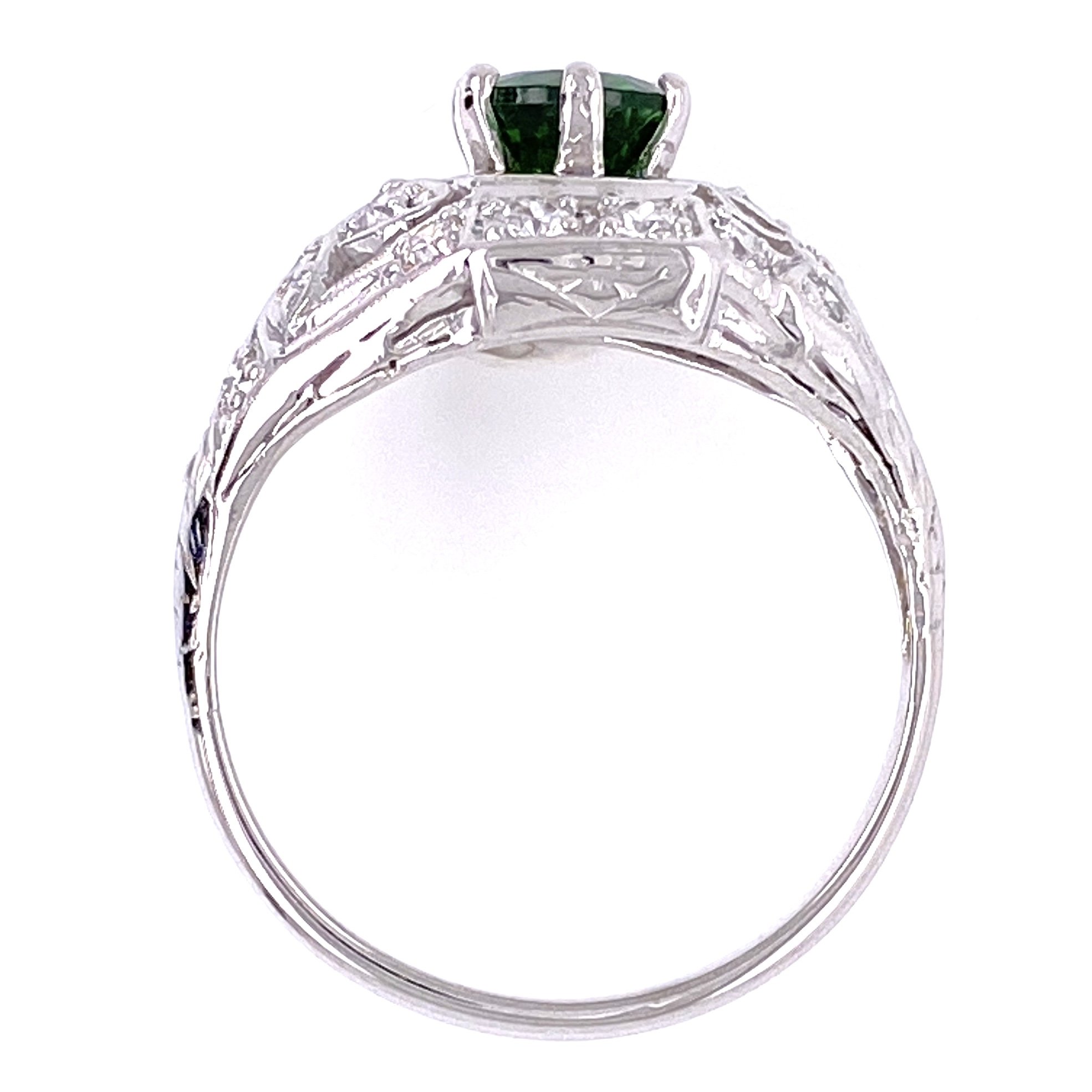 Platinum Art Deco .78ct Round Tsavorite & .35tcw Diamonds Ring 4.1g, s6