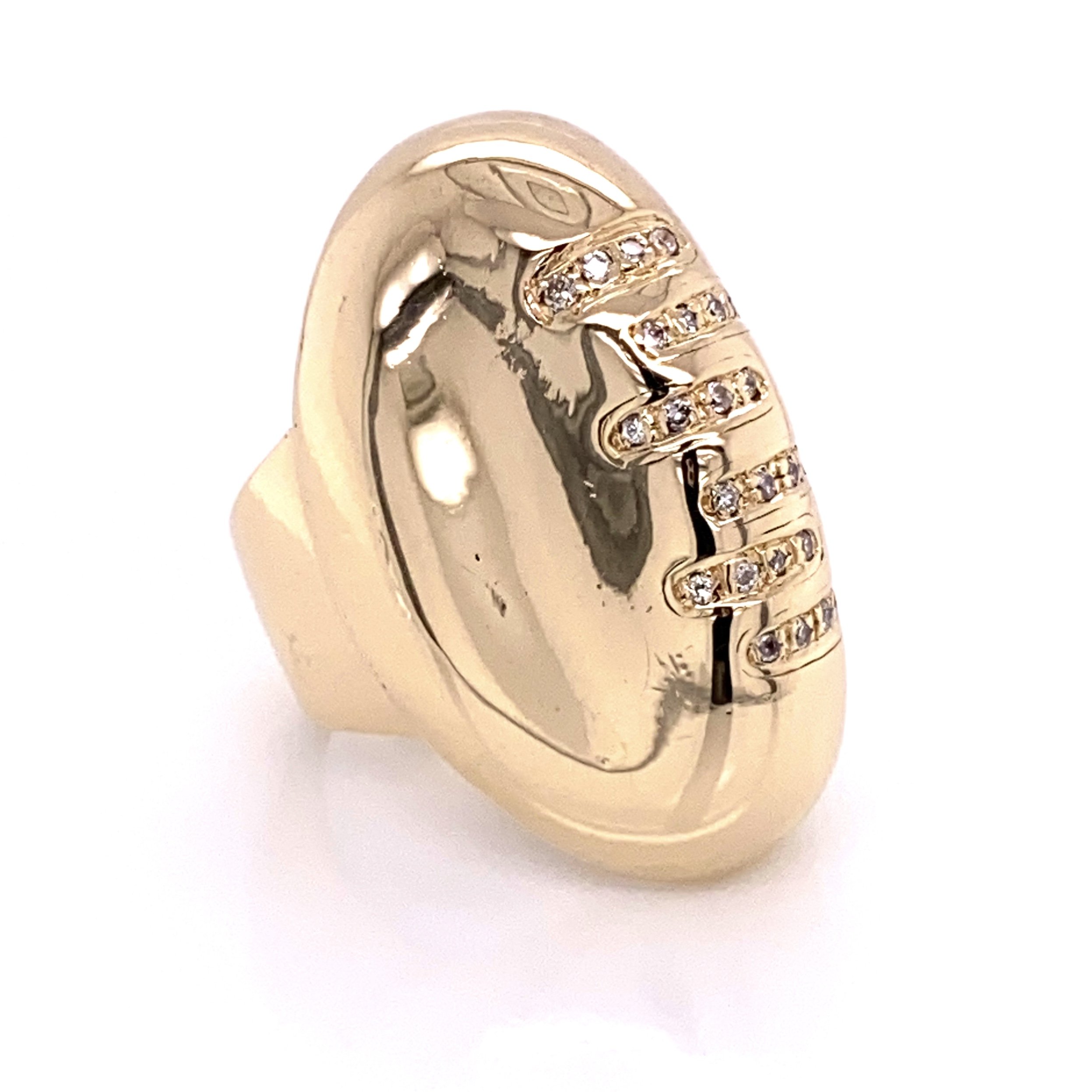 14K Yellow Gold FOOTBALL Ring with Diamond Laces .33tcw 19.7g, s6.5
