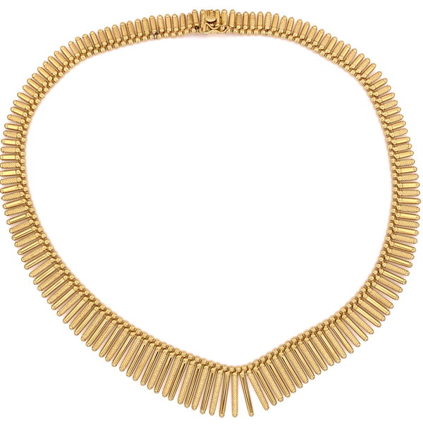Closeup photo of 18K Yellow Gold CLEOPATRA style UNO A.R. Italian Fan Necklace 58.5g, 16"