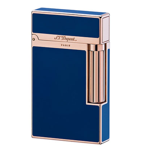 Closeup photo of S.T. Dupont Ligne 2 Lighter Rose Gold Blue Chinese lacquer