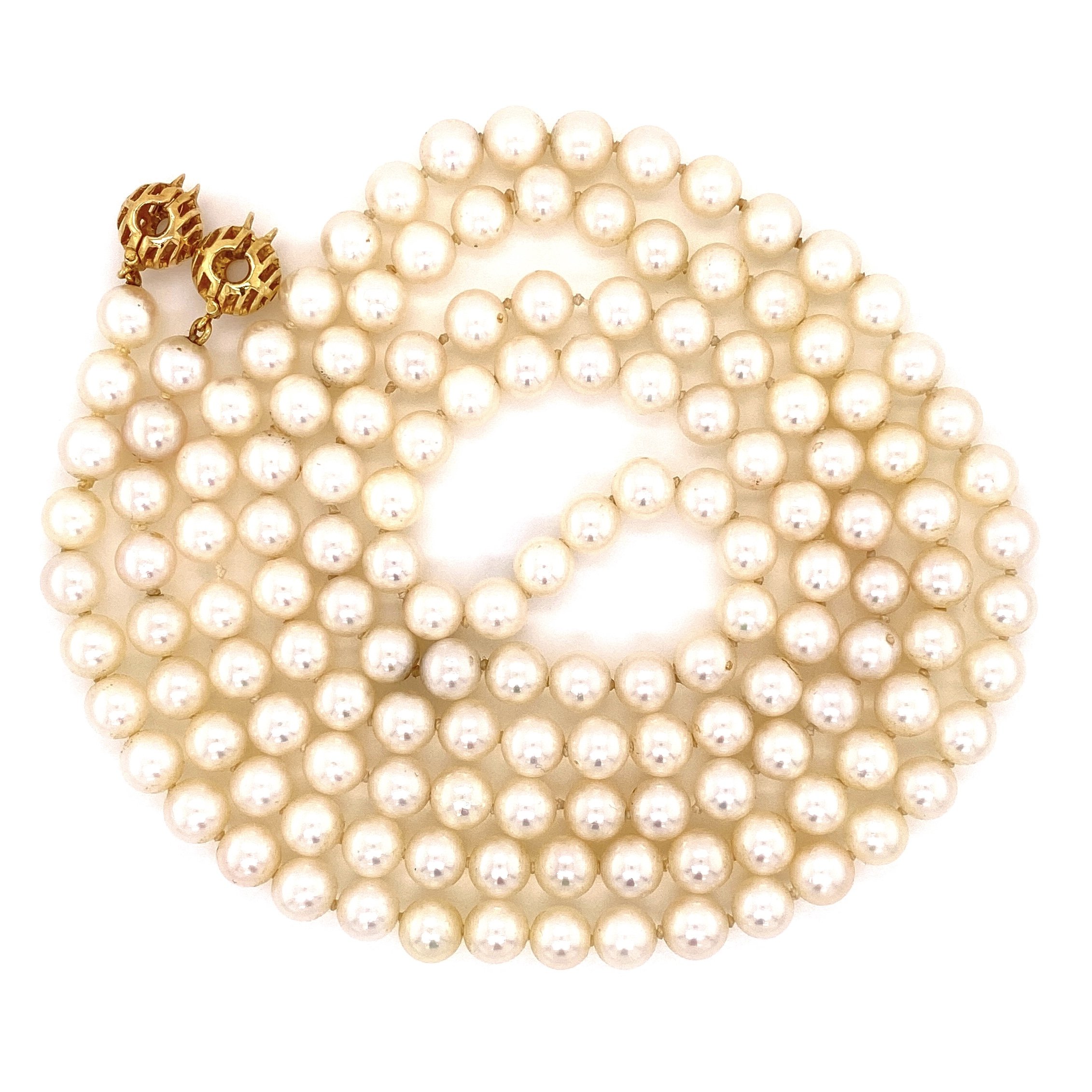 14K Yellow Gold Freshwater Pearl Strand with double clasps 40"