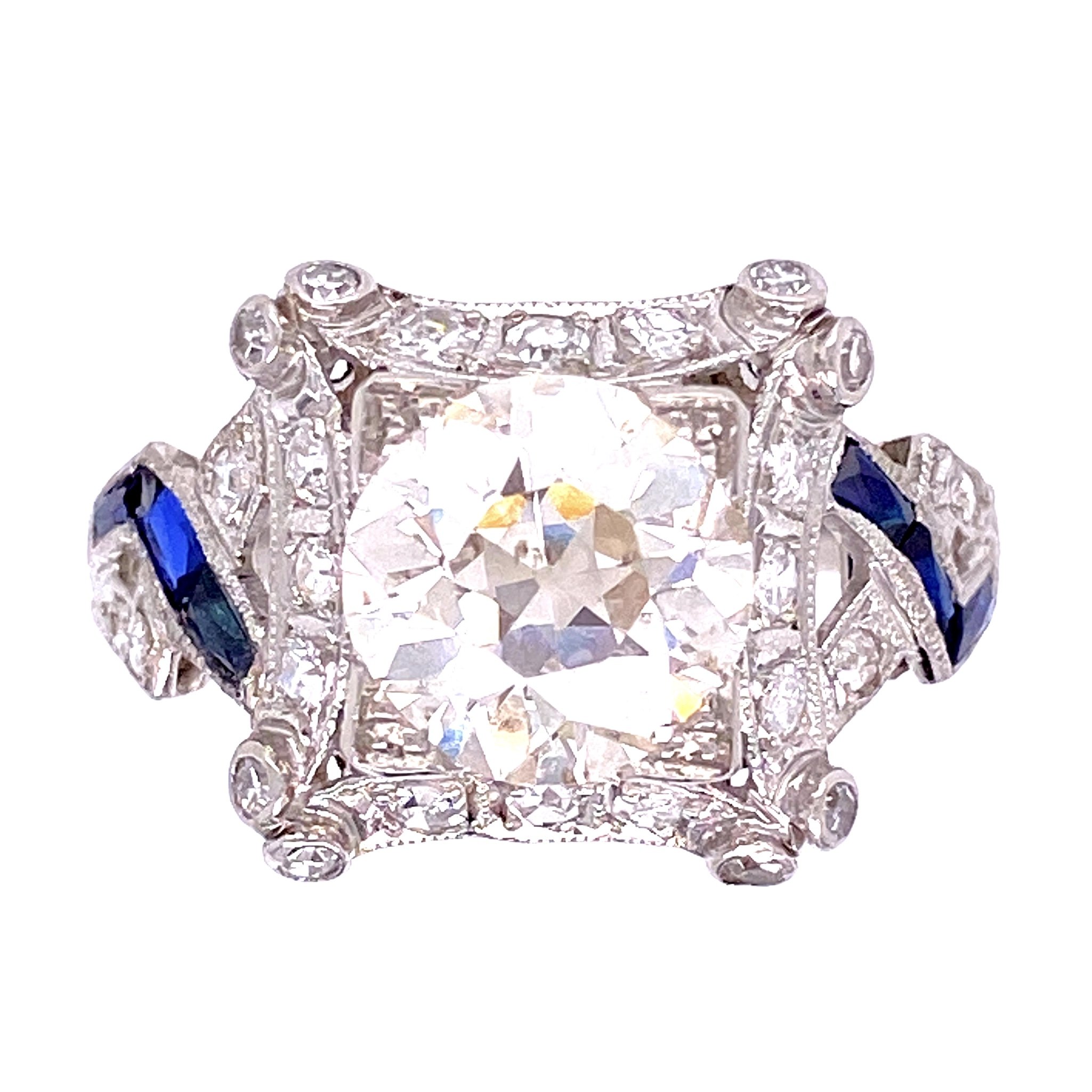 Platinum 2.16ct OEC Diamond Ring with Sapphires, s8