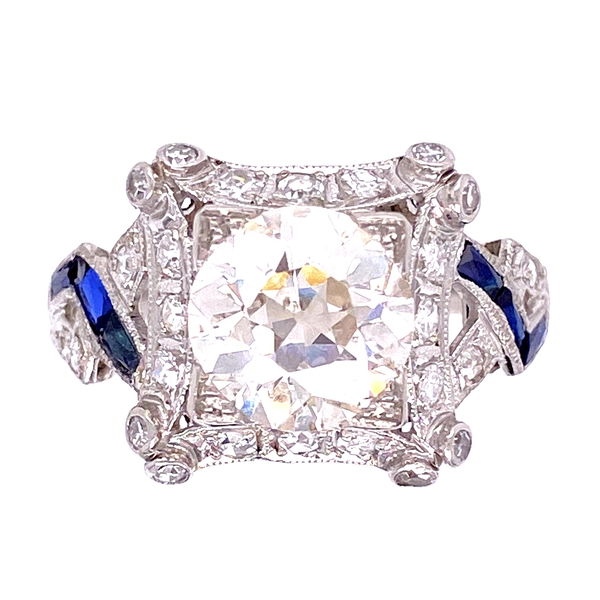 Closeup photo of Platinum 2.16ct OEC Diamond Ring with Sapphires, s8