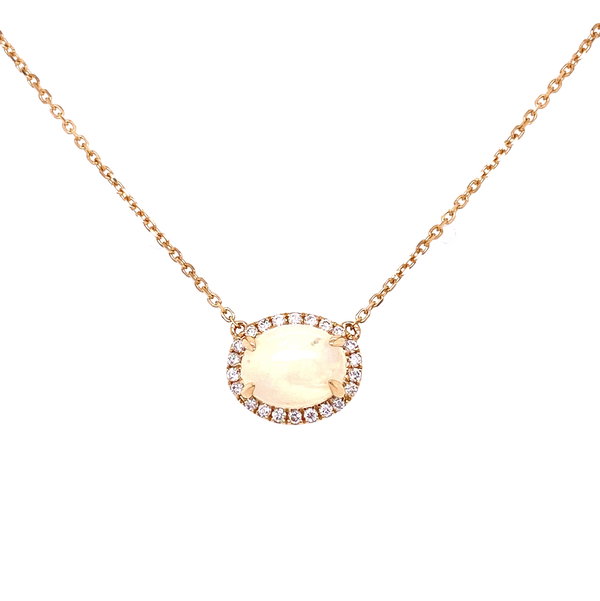 Closeup photo of Opal & Diamond Halo Necklace