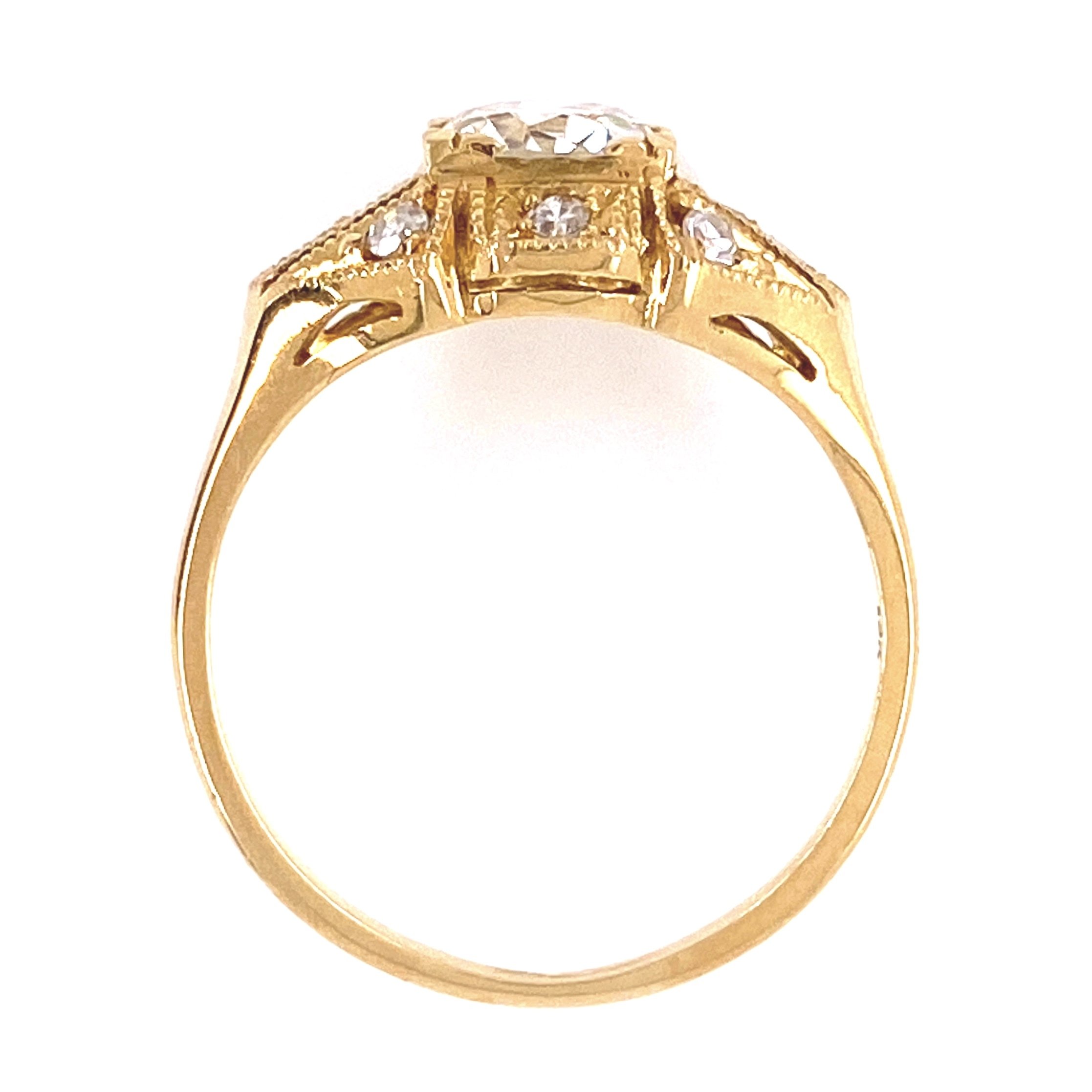 18K YG Art Deco .81tcw & .23tcw Side Diamond Ring, s6.5