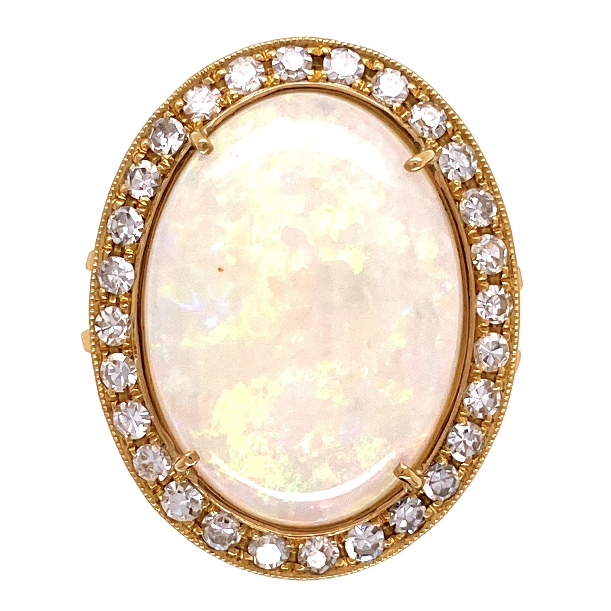 18K YG 8.60ct Australian White Opal & .71tcw Diamond Ring, s6.5