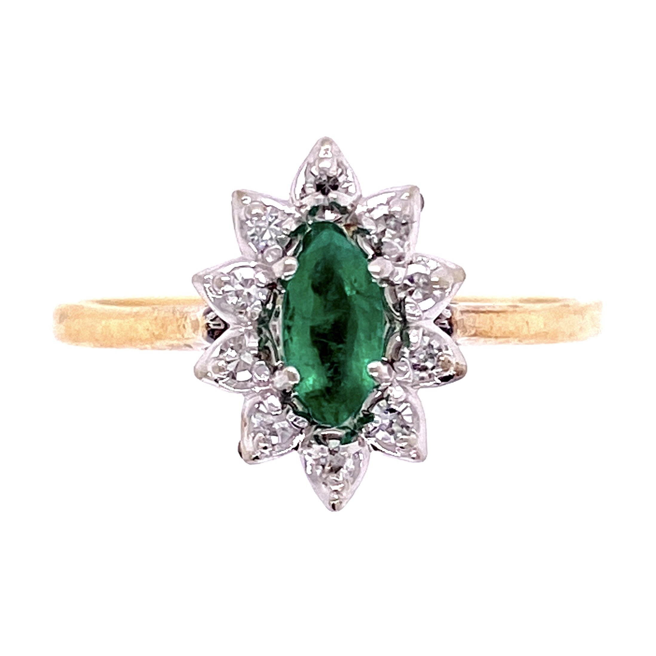 10K 2tone Marquise Emerald & Diamond Ring 2.3g, s8.5
