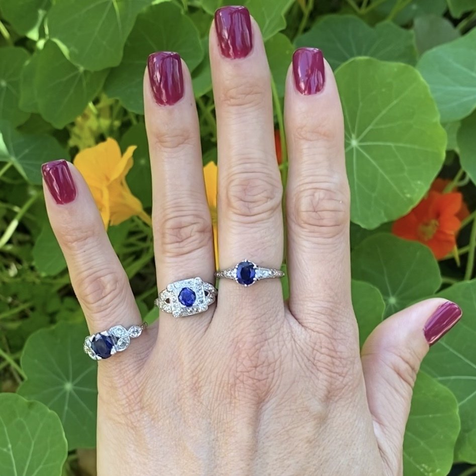 18K WG Art Deco Sapphire & Diamond Ring, s6.5