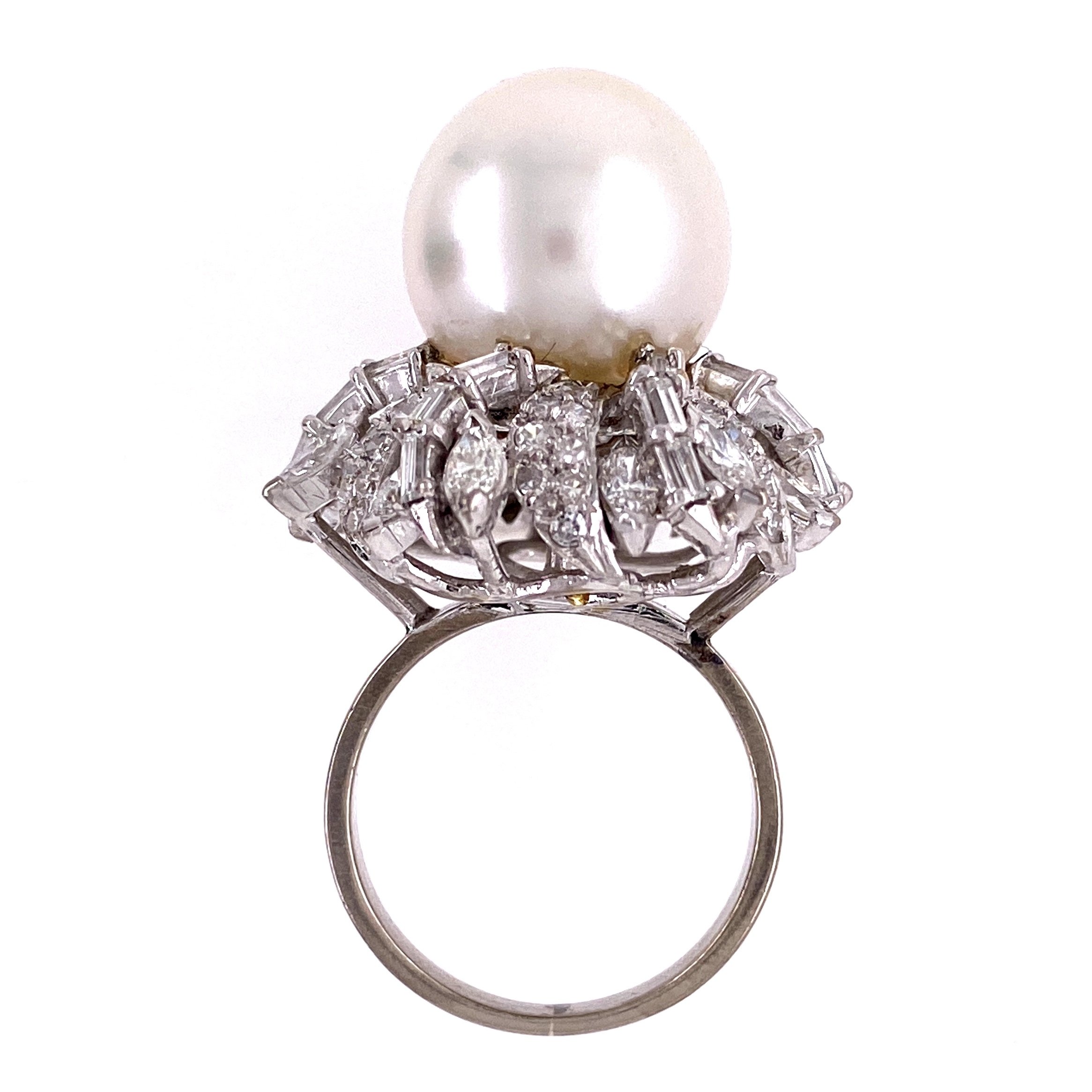 18K WG 12mm South Sea Pearl & 2.45tcw Baguette, Marquis & Round Diamond Ring 12.8g, s5