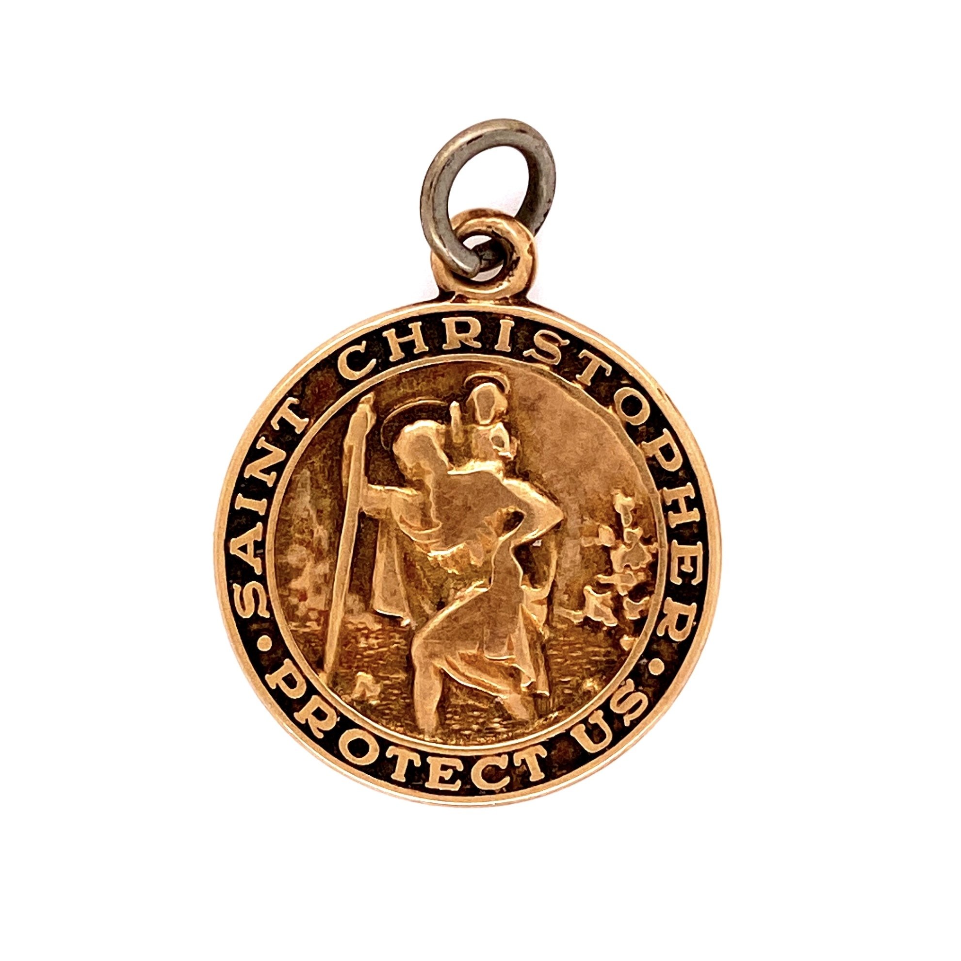 14K YG Saint Christopher Protect Us Medallion, 3.5g