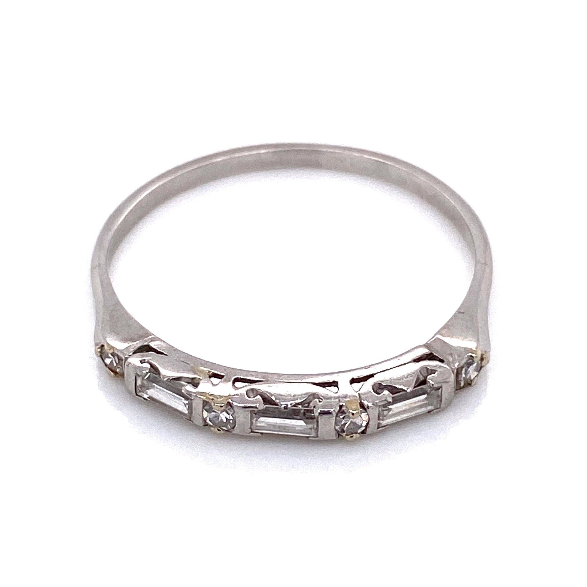 Platinum Diamond Baguette and Round Band Ring