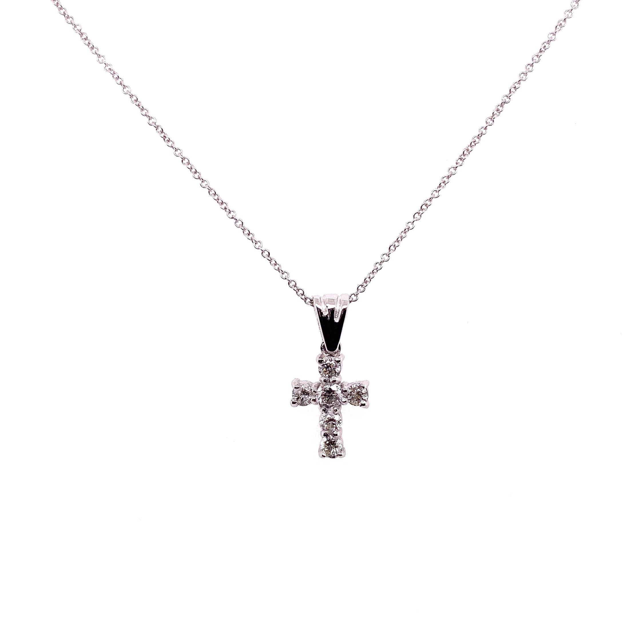 14K WG Petite Pave Diamond Cross Necklace .24tcw, 16-18"