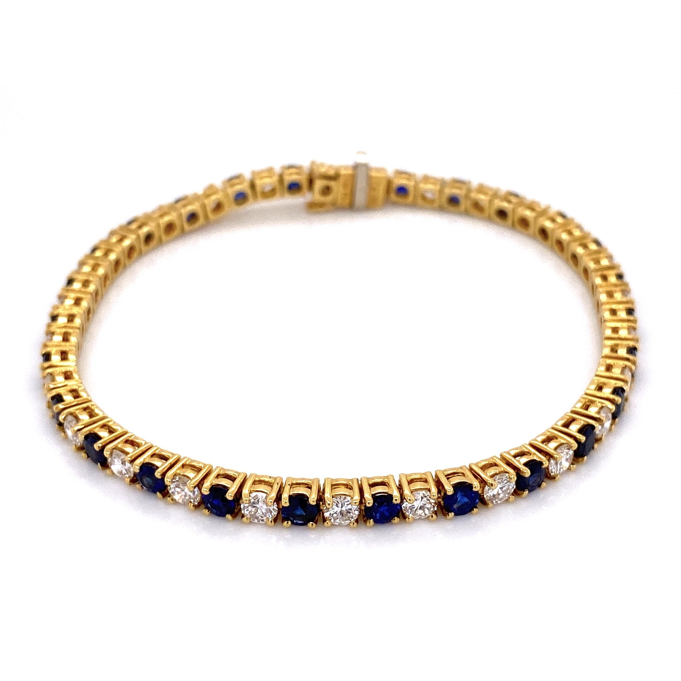 18K YG 3.75tcw Sapphire & 3.24tcw Diamond Line Bracelet 6.75" Long