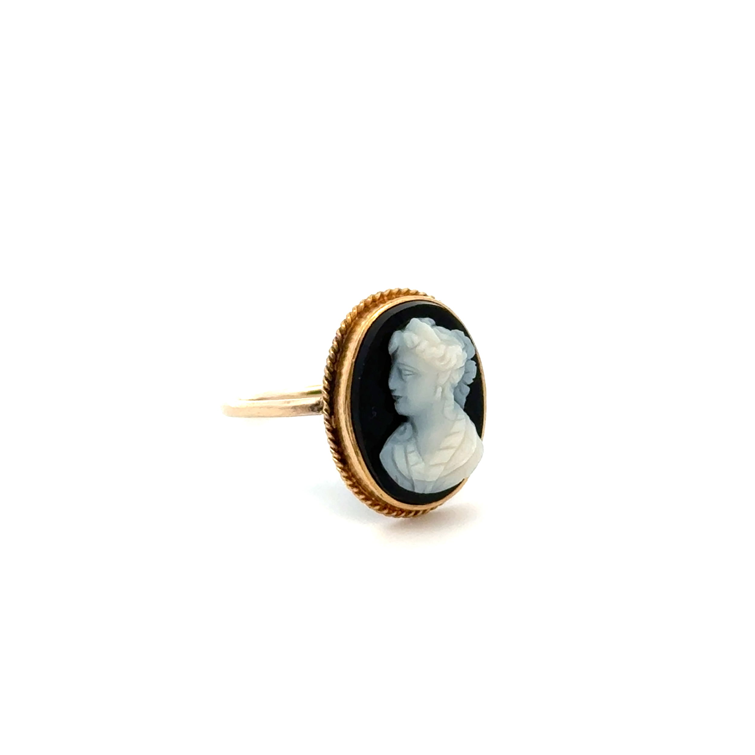 9K & 14K Victorian Hard Stone Onyx Cameo Stick Pin Ring 1.9g, s6