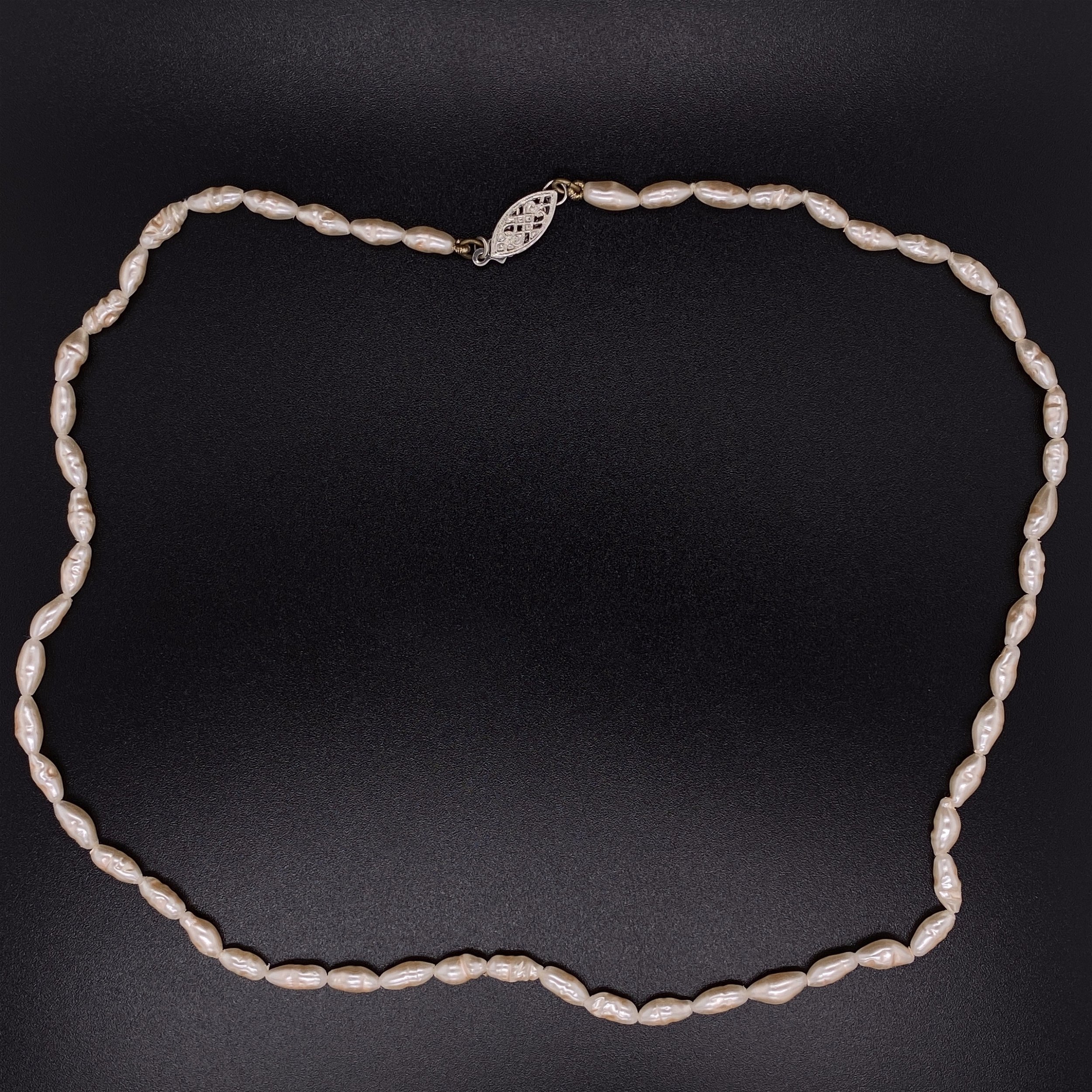Single Strand Freshwater Pearl Necklace, 14K White Gold Clasp, 16"