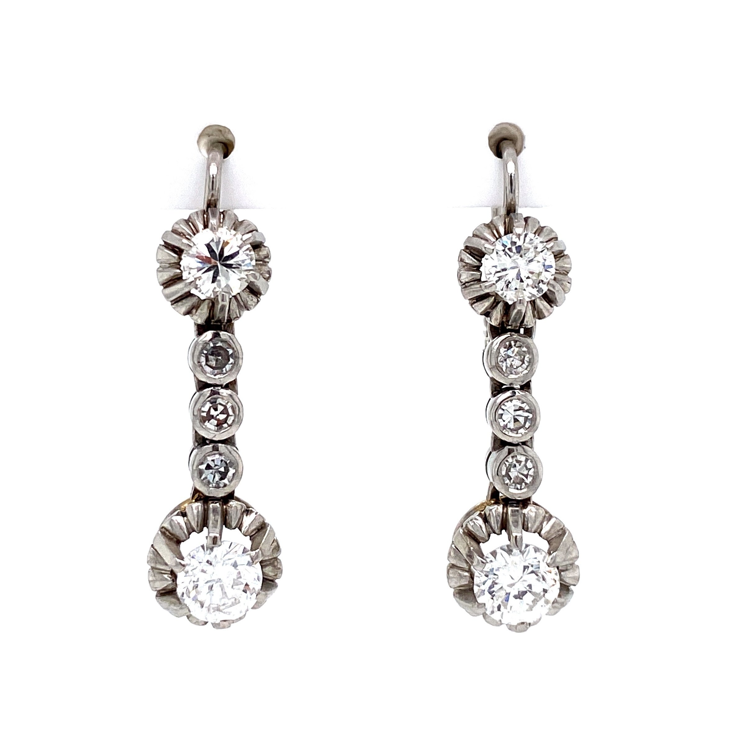 Platinum 1950s 1.60tcw Diamond Drop Earrings 7.6g, 1"