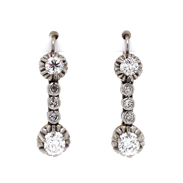 Closeup photo of Platinum 1950s 1.60tcw Diamond Drop Earrings 7.6g, 1"