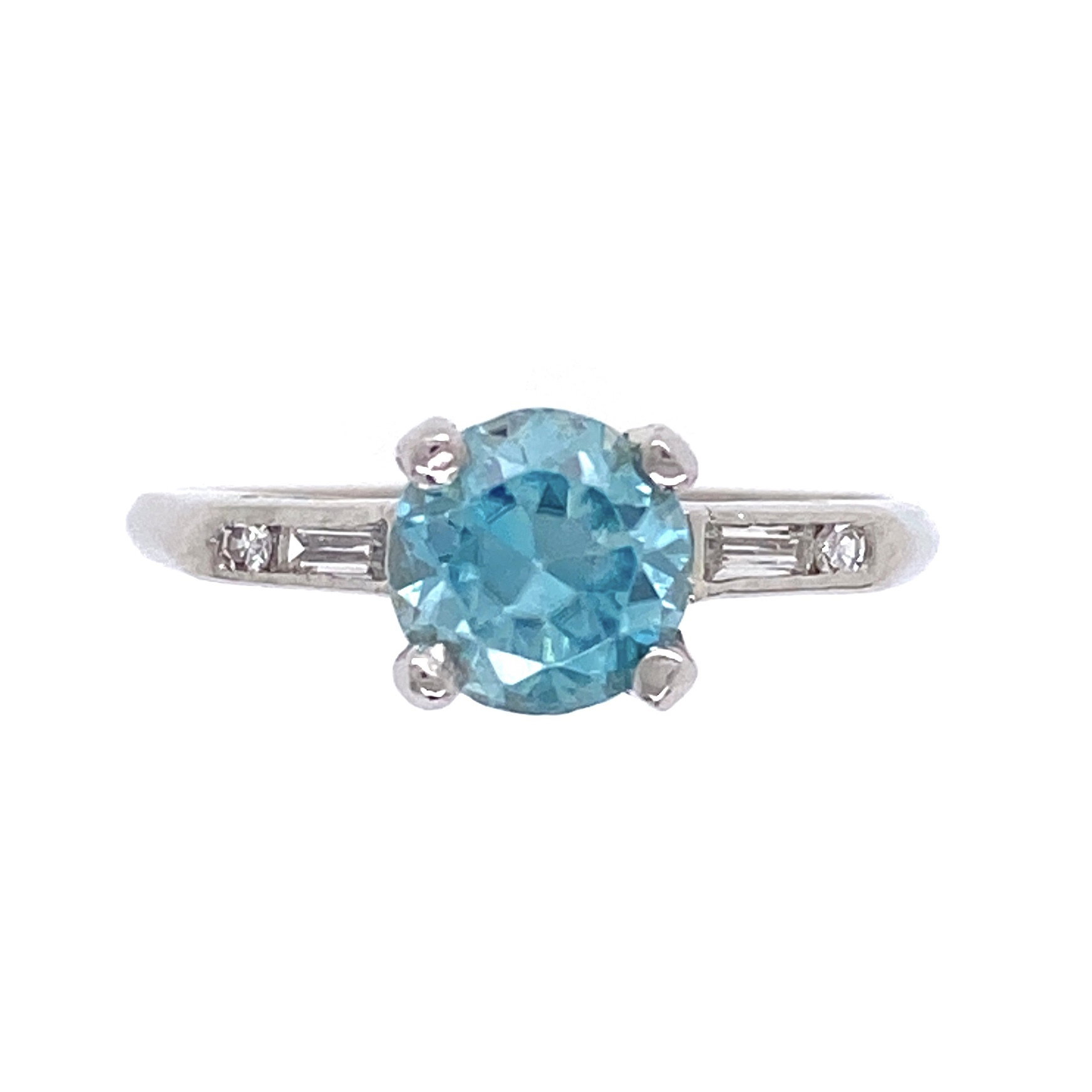 Platinum Art Deco 1.49ct Blue Zircon & .12tcw Diamond Ring 3.6g