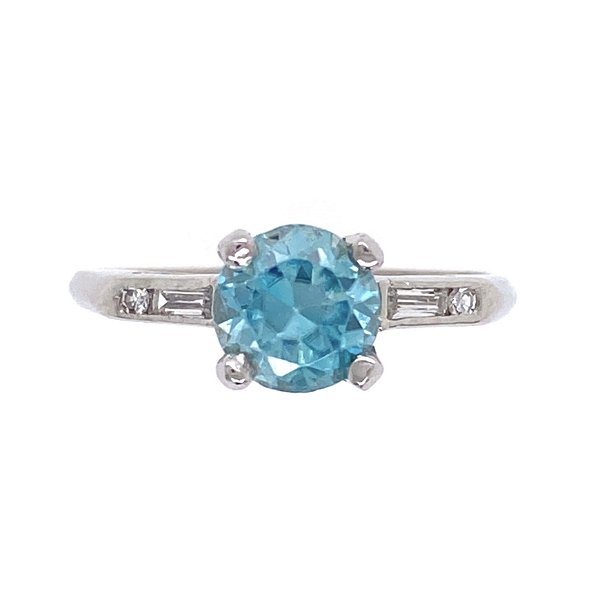 Closeup photo of Platinum Art Deco 1.49ct Blue Zircon & .12tcw Diamond Ring 3.6g, s6.25