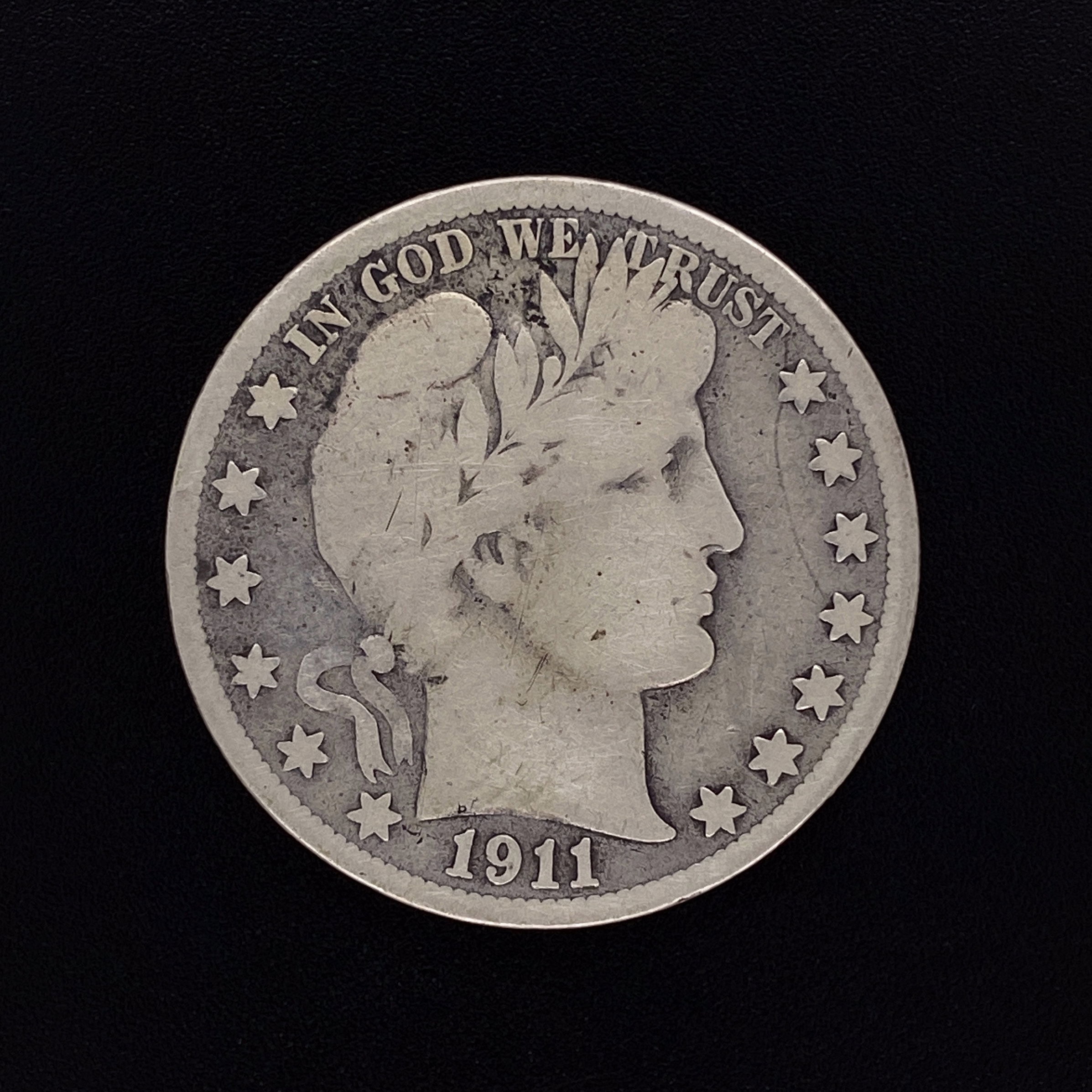 The Barber half dollar is also known as the Liberty Head half dollar. It was minted from 1892 until 1915 and was designed by Charles E. Barber. The average weight of the coin is 12.5 g. and is composed of 90% silver and 10% copper. 1911 - S Barber Liberty Half Dollar $0.50 Piece Average Condition
