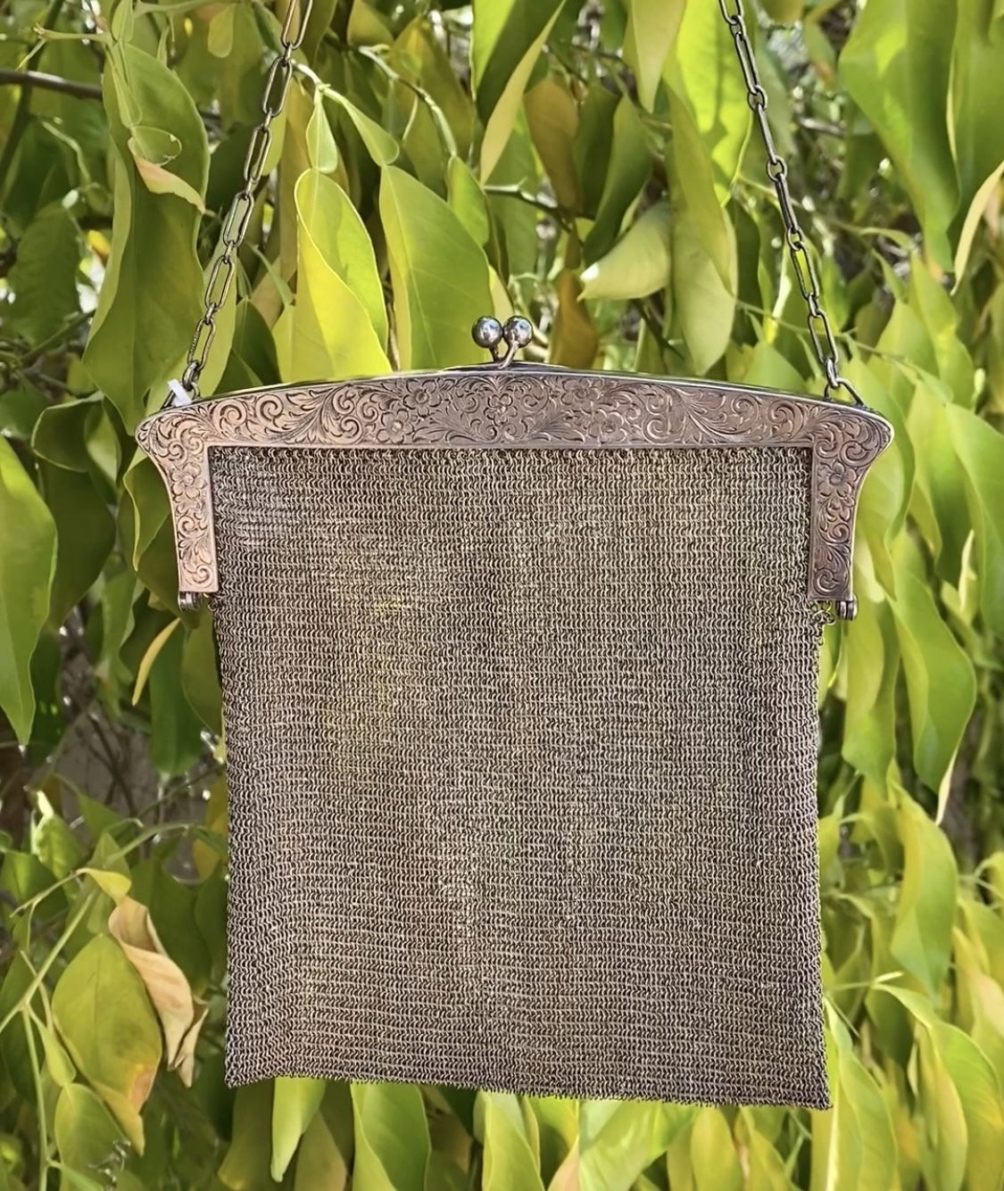 925 Sterling Mesh Purse with Engraving 262.8g, c1900