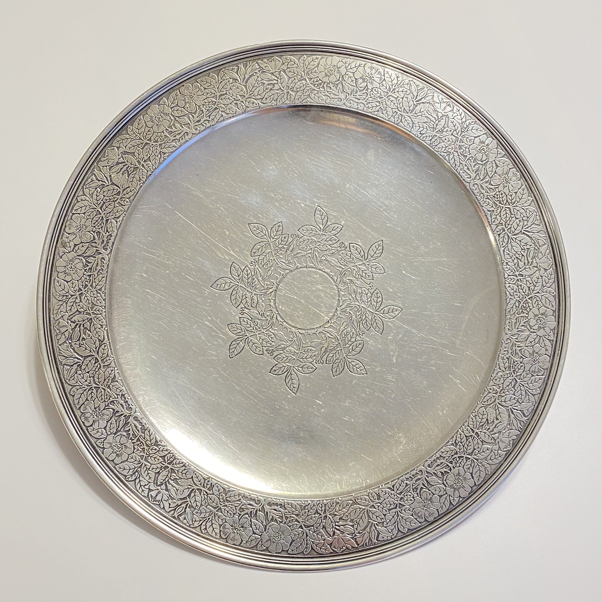 925 Sterling Tiffany & Co Engraved 12" Serving Platter c1900, 776g