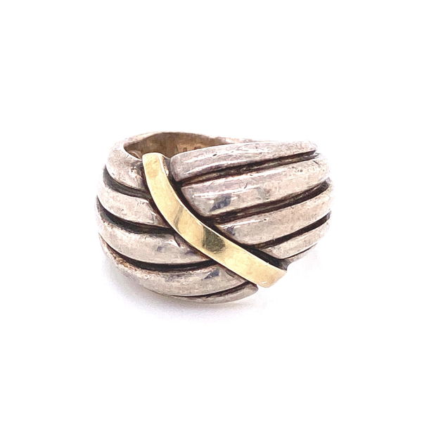 Closeup photo of 14K YG & 925 Sterling 5 Row Band Ring 8.7g, s4.25