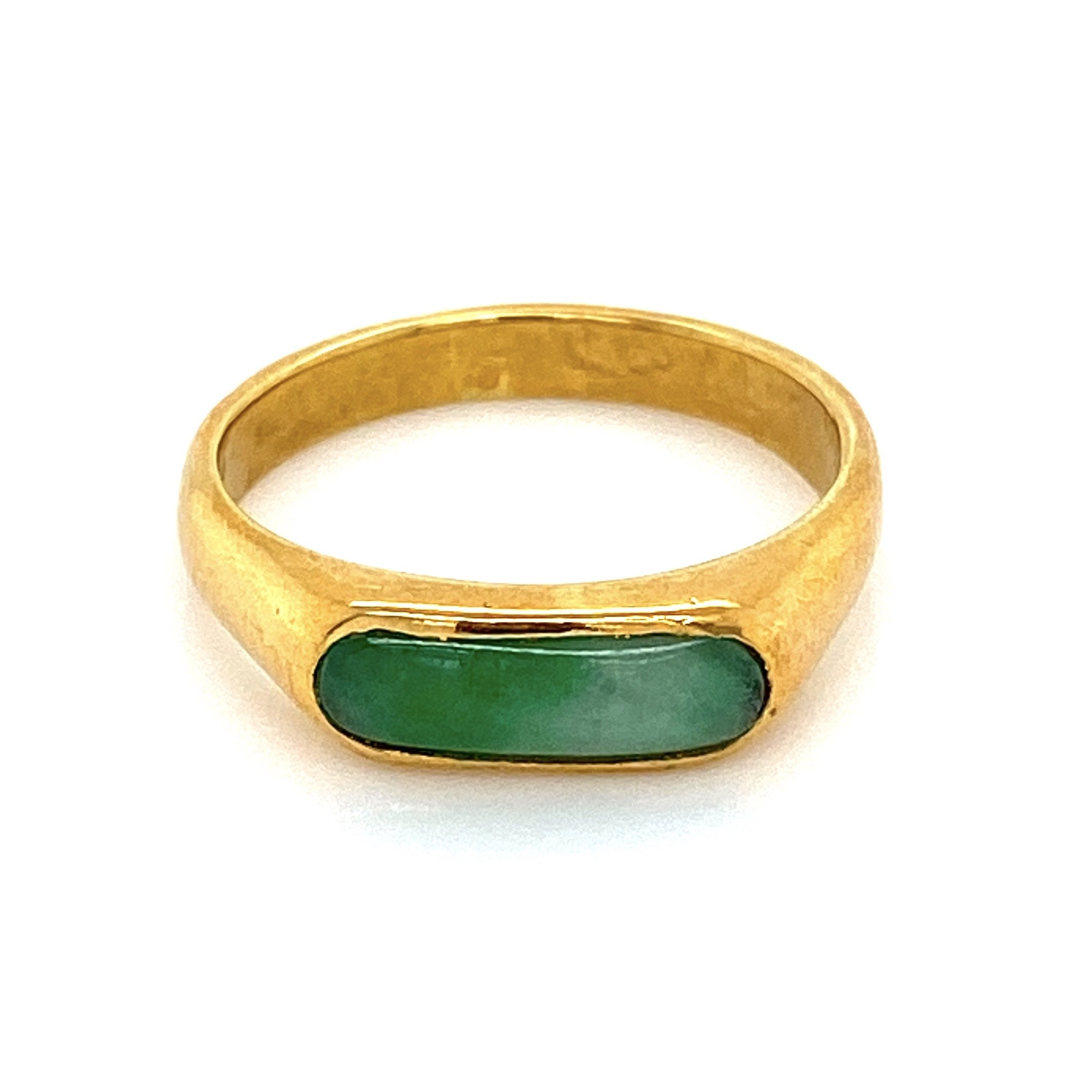 24K YG Green Jade Bar Pinky Ring 4.0g, s6