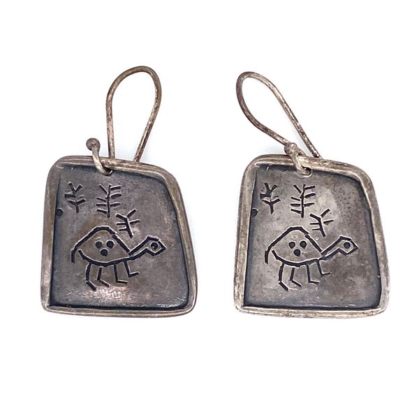 Closeup photo of 925 Sterling Engraved Turtle Tablet Earrings 7.8g