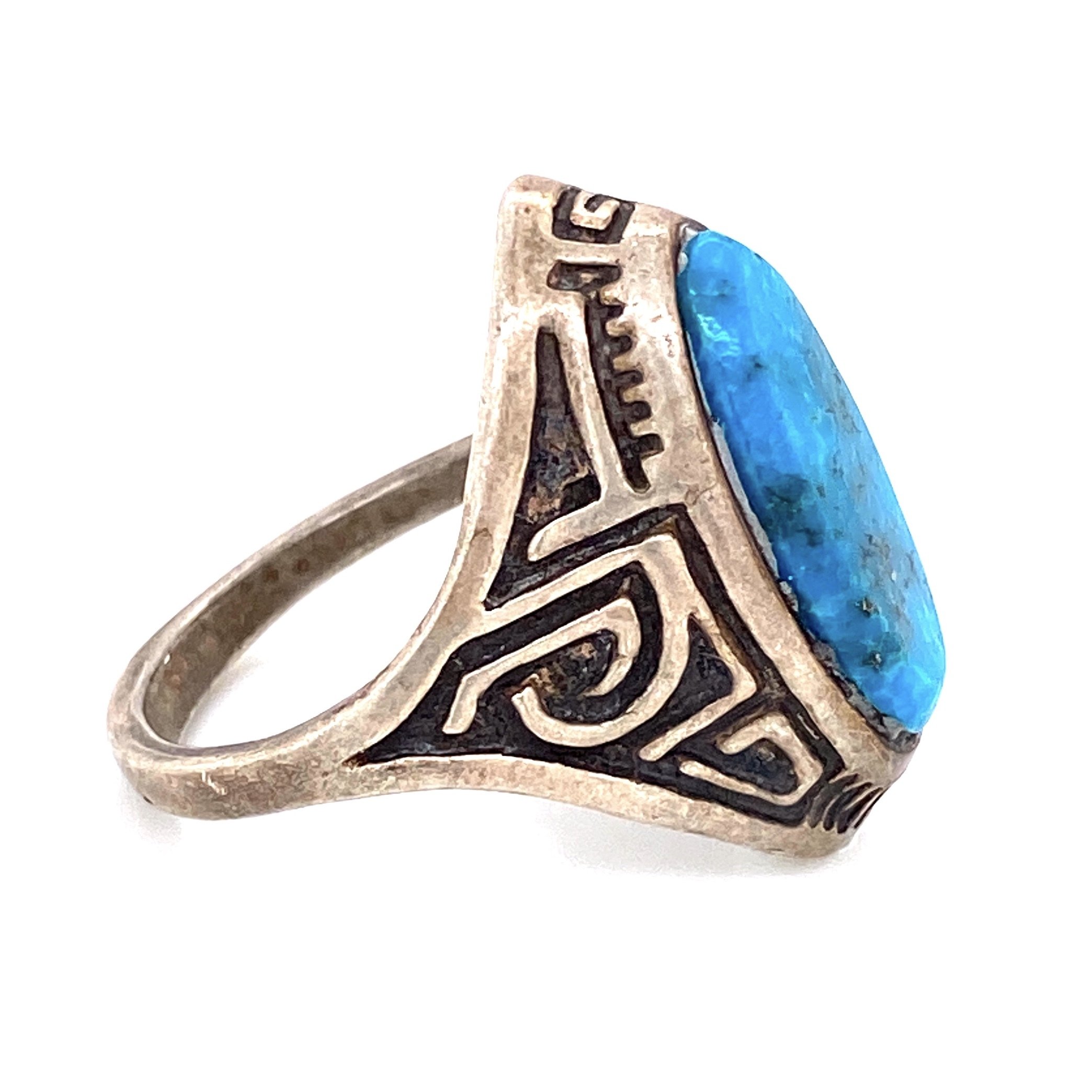 925 Sterling Engraved Turquoise Ring 8.4g, s9