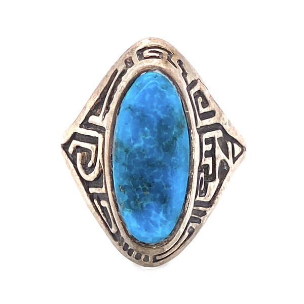 Closeup photo of 925 Sterling Engraved Turquoise Ring 8.4g, s9